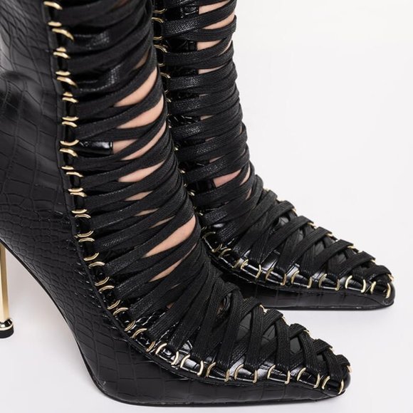 Dolls Kill Black Victorian Corset Fetish Stiletto Boots Size 7 - Picture 5 of 5